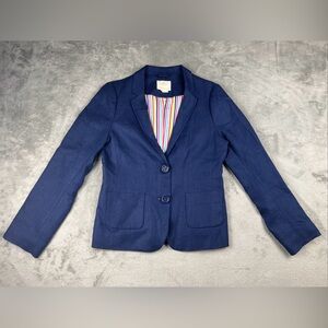 Kate Spade Tami Blazer Jacket Womens 12 French Blue Linen Blend Lined Button